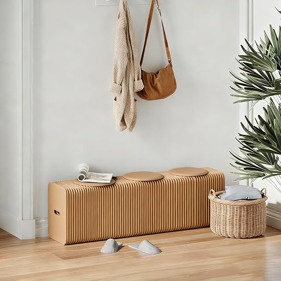 Accordion Chair Folding Paper Bench Elastic Portable Kraft Paper Sofa for Relaxing Gallery/Breaking Room/Living Room/Exhibition Hall/Business Scenarios