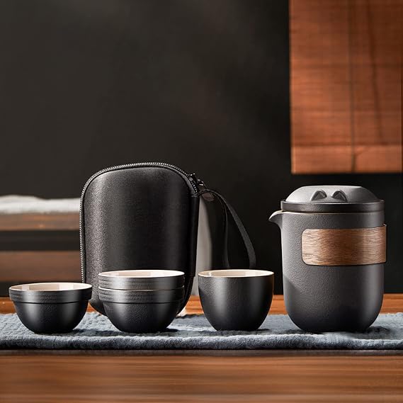 Teapot Tea Cup Set, Travel Tea Set for 4 People, Ultra Compact Storage, Easy for Tea Outdoors, For Traveling/Going Out, Chinese Tea/Japanese Tea, Picnic, Camping, Mountain Climbing, Tea Pot, Teapot, 3