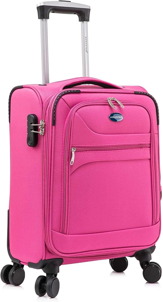 Aerostar Carry-on 20" Lightweight Soft Expandable Suitcase, Hand Luggage 4 Wheels & Combination Lock, 55x35x20cm | Accepted All Airlines easyjet, RyanAir, British Airways (Cerise Pink, 36 litres)