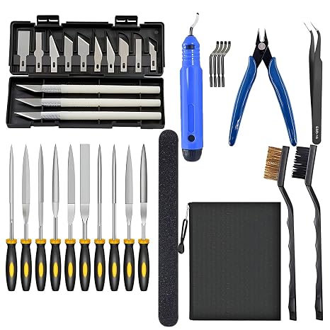 3D Printer Tool Kit, 34pcs 3D Print Accessories with Deburring Tool, Wire Cutters, Diamond Files, Compatible with FDM & Resin Printers for Removing Supports, Smoothing and Finishing