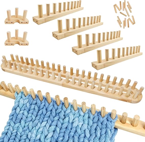 Yabound 63" Chunky Knitting Blanket Loom, 6PCS Thick Wooden Chunky Blanket Loom for Chunky Yarn, Adjustable Size Beginner-Friendly Yarn Craft Weaving Tools, for Home Decor Craft Studio