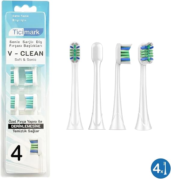 Ticimark Philips Sonic Flexcare ile Uyumlu Diş Fırçası Yedek Başlık, 4 Adet, Snap-on Sistem