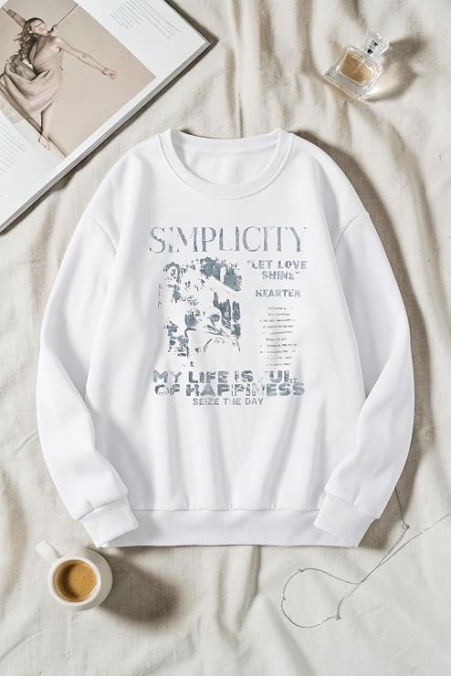 Unisex Simplicity Baskılı Bisiklet Yaka Sweatshirt