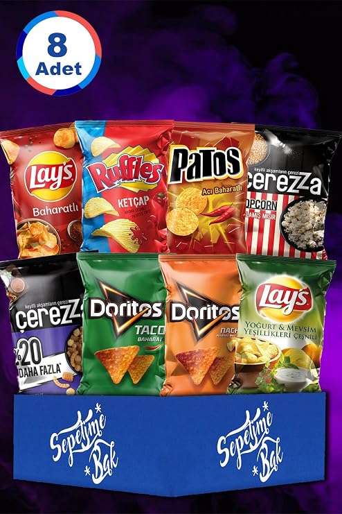 Doritos 8'li Karma Karışık Cips Paketi, Lay's, Ruffles, Çerezza