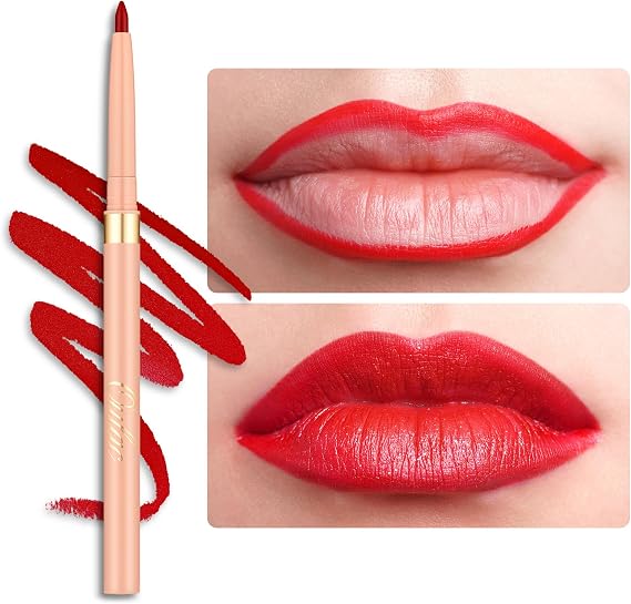 Oulac Matte Vivid Red Lipliner Pencil Waterproof - Smooth and Smudge-proof Lasts 24H+, Highly Pigmented, Retractable Lip Makeup for Precision Application, Vegan, LL08 Ruby