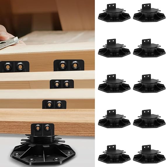 10Pack Adjustable Deck Support Pedestal Paver Deck Foundation Base Support PP Black Flooring Joist Raising Supports to Keep Platform Panels Stable(30-60mm)