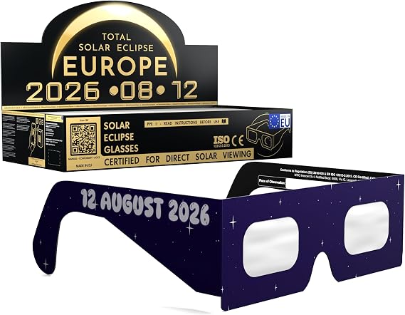 Absolute Eclipse Solar Eclipse Glasses 2026 to See the Solar Eclipse - ISO 12312-2 CE Certified - August 12 2026 - Adult Children - EU Manufacturer Approved AAS - 55+ Designs