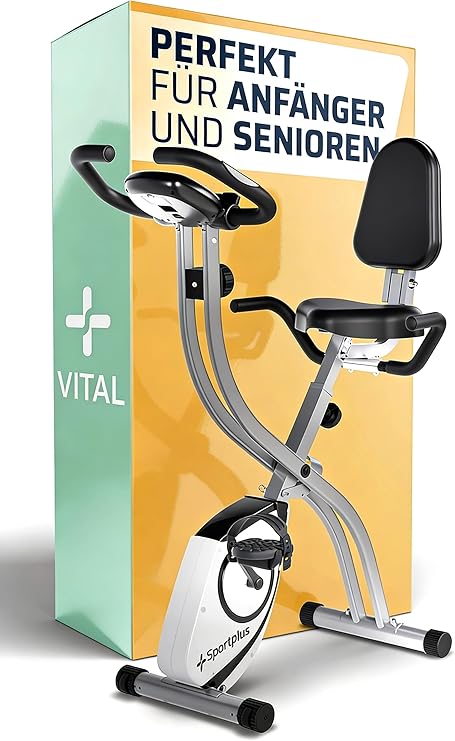 SportPlus Heimtrainer Fahrrad klappbar - Hometrainer Fahrrad klappbar - extra leiser Hometrainer für zuhause - Faltbares Fitnessbike - Ergometer Heimtrainer mit Rückenlehne