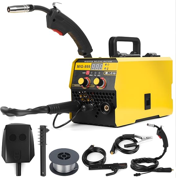Tuelaly 220V 140A Gasless MIG Welder Machine, 3 in 1 MIG/Stick Welding/Lift TIG Portable Welding Kit, with LED Digital Display, Masque, Brush, Cables & Accessories, Best for Welding Beginners