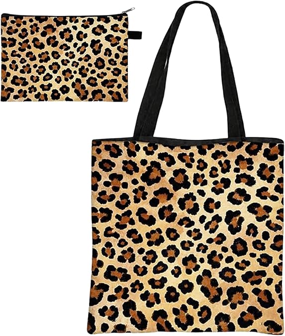 Leopard Print Tote Bag, Fashion Accessory for Daily Use, Set of 2
