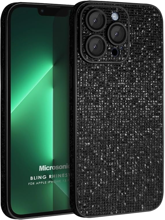 Microsonic Apple iPhone 13 Pro Max için Kılıf Bling Rhinestones Siyah [iPhone 13 Pro Max ile Uyumlu Kılıf - Siyah]