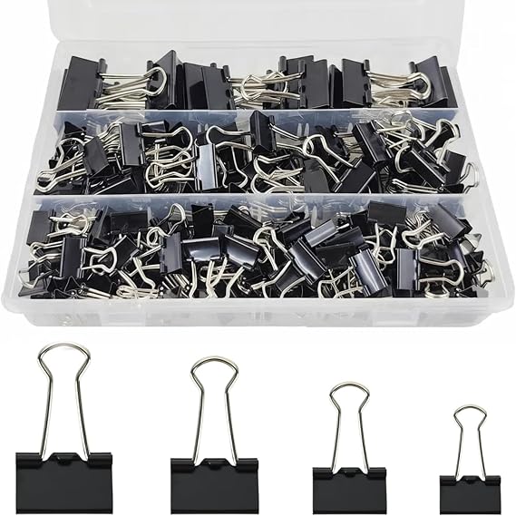 170Pcs Binder Clips,Assorted Sizes Bulldog Clips 32mm 25mm 19mm 15mm Metal Foldback Clips Paper Clips Clamps for Office Supplies, Home, Kitchen, Shops, School Document Organizing (Black)