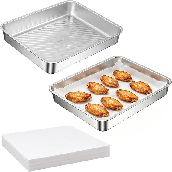 2 Pcs Baking Pan Set, 30x25x5.5 cm Stainless Steel Deep Cake Baking Pan, Rectangular Pans for Cakes, Lasagna, and Pancakes, Dishwasher-Safe Rectangular Pans