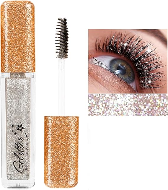 Glitter Mascara,Sparkle Diamond Mascara, 4D Fiber Colorful Waterproof Mascara, Thick & Long Mascara, Volume and Length No Clumping,Fuller Lashes, Lasting All Day