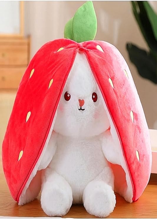 Sevimli Çilek - Havuç Tavşan 28 Cm Özel Tasarım Yumuşacık Kumaş Hediyelik Peluş Oyuncak, skradapelus115