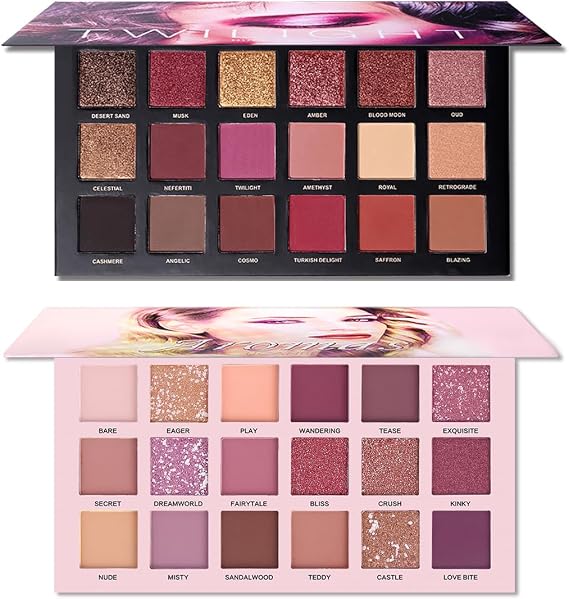 UCANBE 2Pcs Twilight Dusk + Aromas Nude Eyeshadow Palette Makeup Set, Matte Shimmer Glitter Pressed Pearl All Highly Pigmented Blending Powder, Natural Velvet Texture Eye Shadow Kit