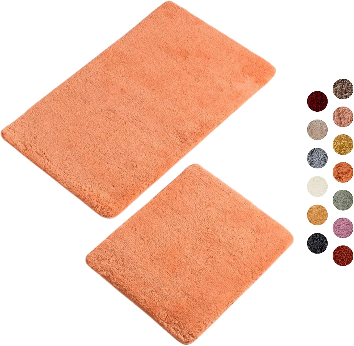 Buffer Bath mat set, 2 pieces, decorative bath carpet, handmade, 100% acrylic, machine washable, non-slip bottom surface, absorbent, long lasting and stylish, orange, 60 x 100 cm, 50 x 60 cm