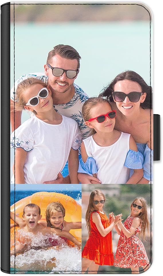 Personalised Phone Case For Huawei P Phones, P8, P9, P10, P20, P30, P40, Lite, Pro, Plus, P smart, Custom Photo Collage, Image on Leather Side Flip Wallet Phone Case, Phone Cover - Three Images