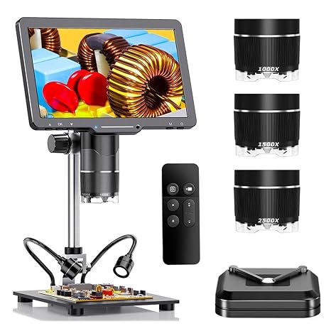 2500X Digital Microscope 3 Lens 2K Video Microscopio Camera 10.1" IPS Screen DIY Electronics Phone Repair Soldering Tools Clear Images