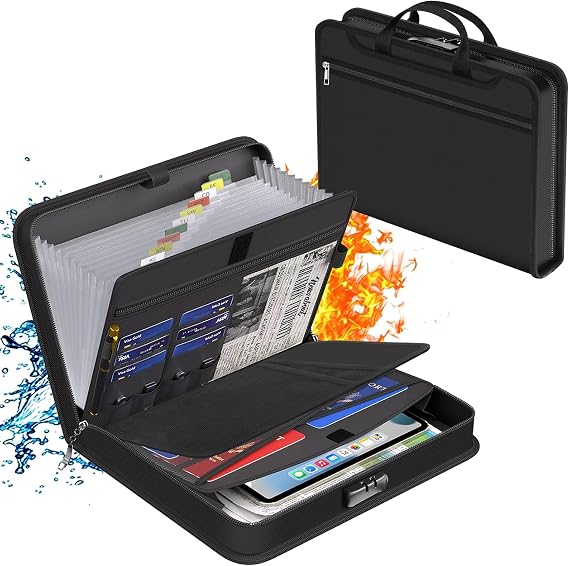 Fireproof Document Box, Xndryan Waterproof Document Bag Portable Fire Safe Storage Box Case with Lock for Contract Files Certificates Passports Cash