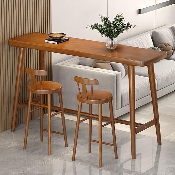 Mid-Century Modern Solid Wood Pub Bar Table，Long Narrow Counter Height Dining Table for Home Kitchen, Breakfast Nook, or Living Room(200cm/78.7in)