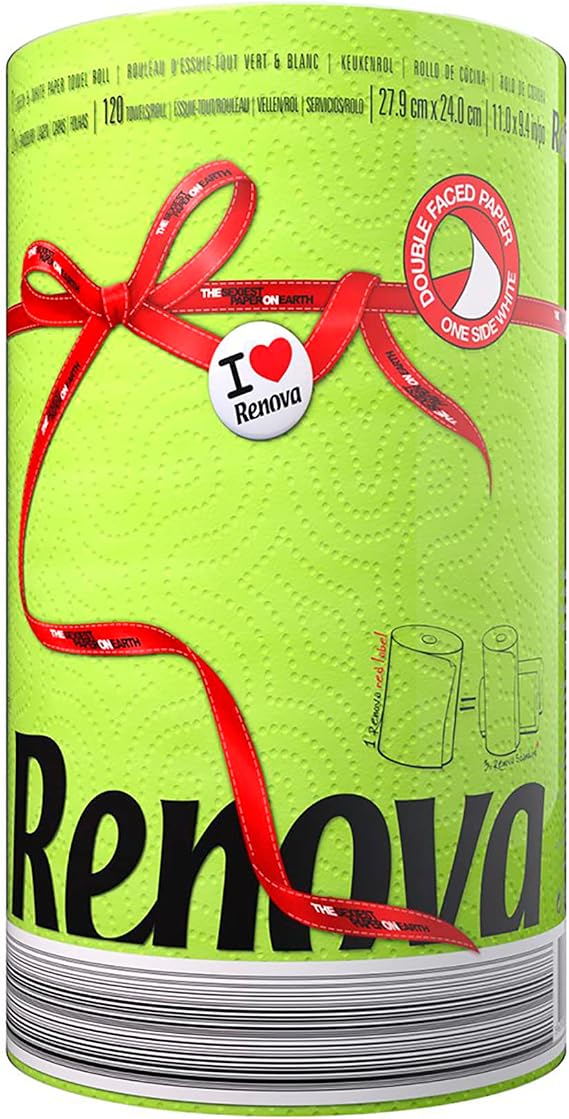 RENOVA Red Label Triple Kitchen Roll, 1=3 Rolls, 2 Layers, Green