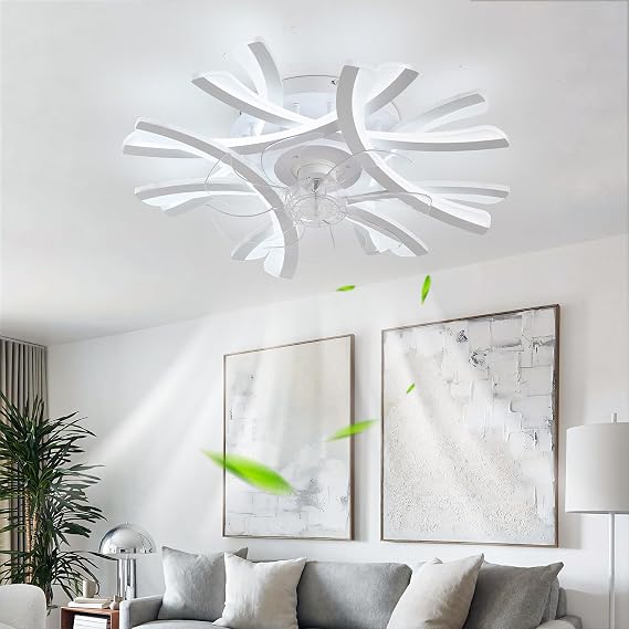 60cm Fan Light Modern Dimmable Remote Control Silent Ceiling Light Fan Reversible LED 6 Speed Fan Ceiling Light Smart Indoor Flush Mount for Living Room, Bedroom, Kitchen, Lounge