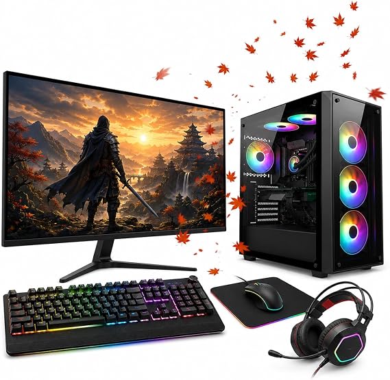 i7 Gaming PC Bundle - RTX 3050 6GB, 16GB RAM, 256GB SSD + 1TB HDD, 22" Monitor, RGB Desktop Computer Setup, Windows 11, WiFi
