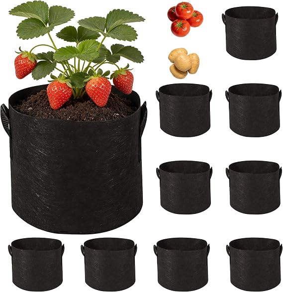 10 Vegetable Grow Bags, Gardening Plant Growing Bags, Tomato Potato Grow Bags UK, Breathable Nonwoven Fabric Plant Grow Bags, Grow Bags for Vegetables Flowers Herbs Strawberry