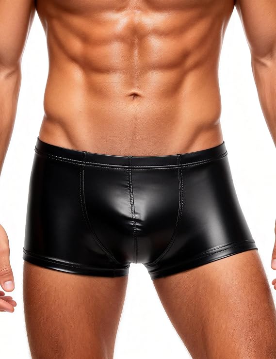 Men's Faux Leather Boxer Shorts Sexy Low Rise Trunks