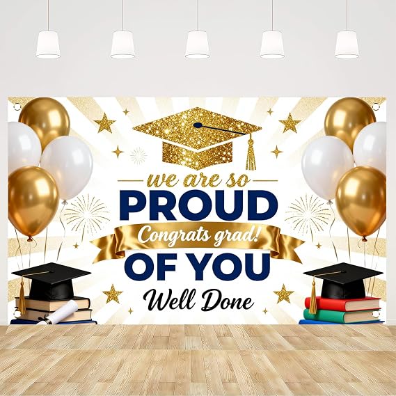 Graduation Decorations Class of 2026, We Are So Proud of You Banner, Congrats Grad Photo Backdrop for Graduation Party Supplies