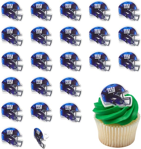 DecoPac NFL ニューヨークジャイアンツ ヘルメットリング、24 フットボールカップケーキデコレーション、公式ライセンス、フットボールリング、食品安全ケーキトッパー - 24パック