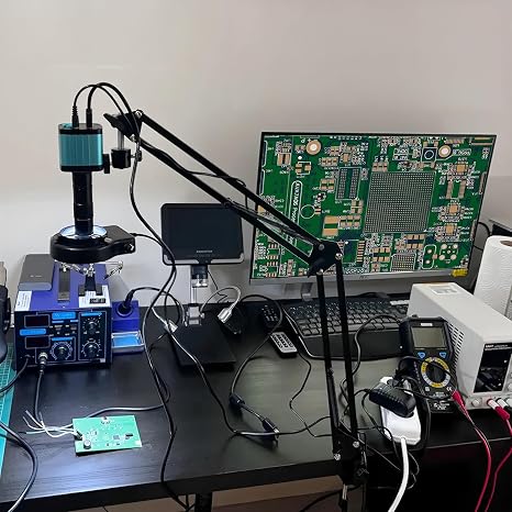 Soldering Microscope 48MP 4K Electronics Soldering Microscope FULL HD 1080P HDMI Camera USB Software 1-150x Lens Stand(Yizhan-Full 4K Chip Upgrade-Blue)