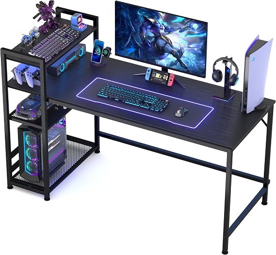 140cm Home Office Computer Gaming Desk with 4 Tier Shelf, Extra Deep 60cm