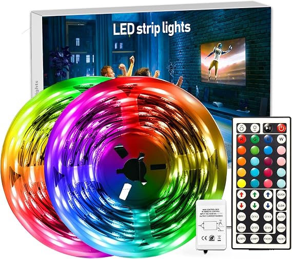 DAYBETTER Led Tape Light Strip Lights 32.8ft 10m with 44 Keys IR Remote and 12V Power Supply Flexible Color Changing 5050 RGB 300 LEDs Light Strips Kit for Home, Bedroom, Kitchen,DIY Decoration
