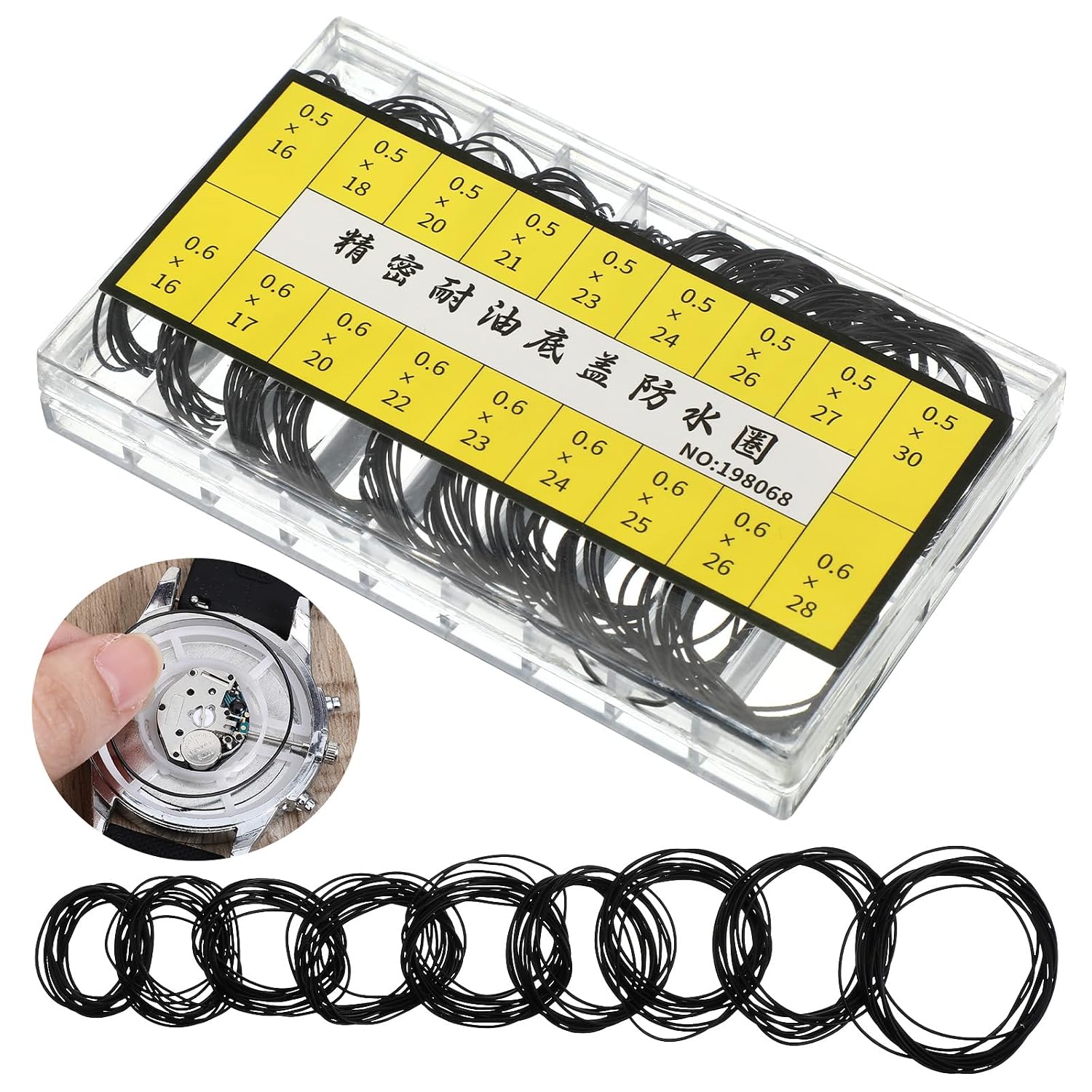 200 Pcs O Ring Watch Gasket Rubber Seal, Assorted Watch Back Replacement O Ring, 0.5/0.6 16-30mm Rubber Seal, 18 Types Rubbers Sealing Watches Back Cover for Watches Repair