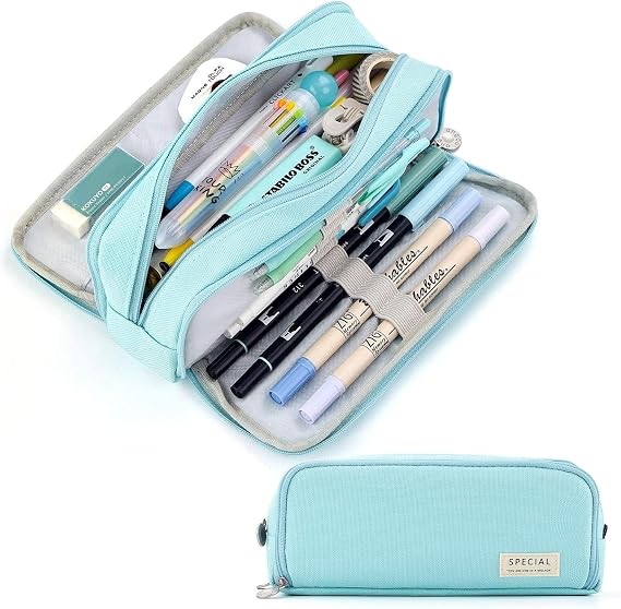 Xspring Pencil Case, Large Size Pencil Case, High Capacity Pencil Case with 3 Compartments and Zipper, School Supplies Organizer for Girls Boys and Adults