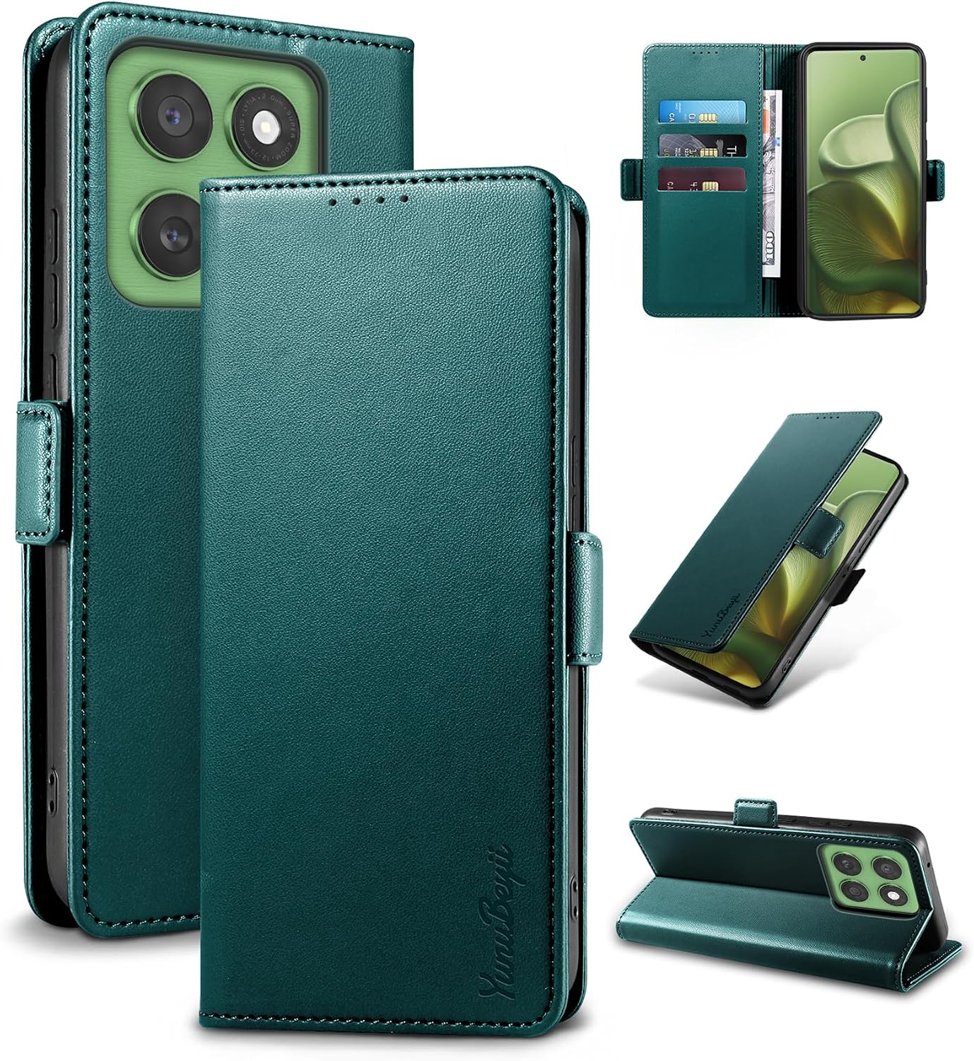 Mobile Phone Case for Motorola Moto Edge 60 - RFID Blocker Case Luxury PU Leather Card Case Magnetic Closure Flip Case with Stand Shockproof Protective Case Green