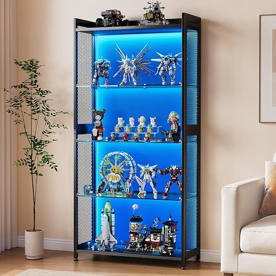 Coleshome 4-Tier Open Display Cabinet with RGB LED Light, Black