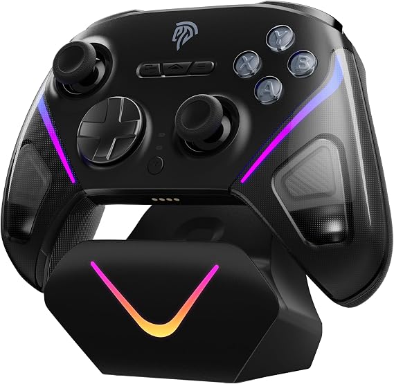 EasySMX Wireless Game Controller, D10 TMR Anti-Drift Joysticks Enhanced PC Controller,Dual-Mode Triggers,1000Hz,RGB,Mechanical,Bluetooth Gamepad for PC/Switch/Switch2/iOS/Android with Charging Dock