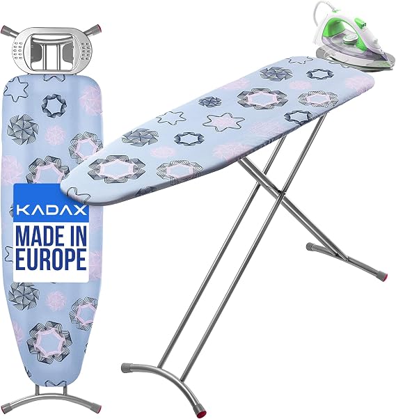 KADAX Large Ironing Board 120 x 38 cm - Sturdy Ironing Board for Steam Ironing Station Foldable Height-Adjustable with Metal Grid with Heat-resistant Iron Rest
