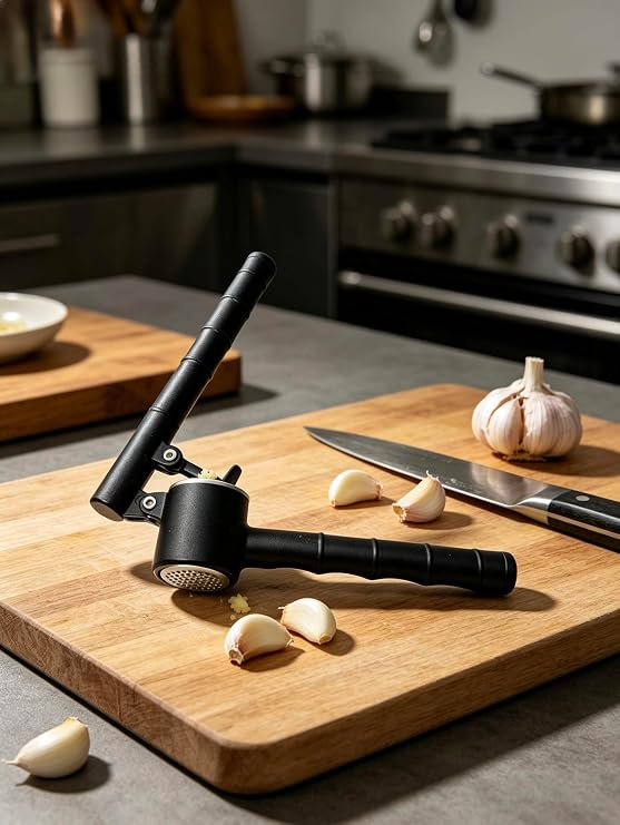 Chef Star Lüks Döküm Siyah Sarımsak Ezici Ve Öğütücü - Ergonomik Saplı Dayanıklı Mutfak Gereci