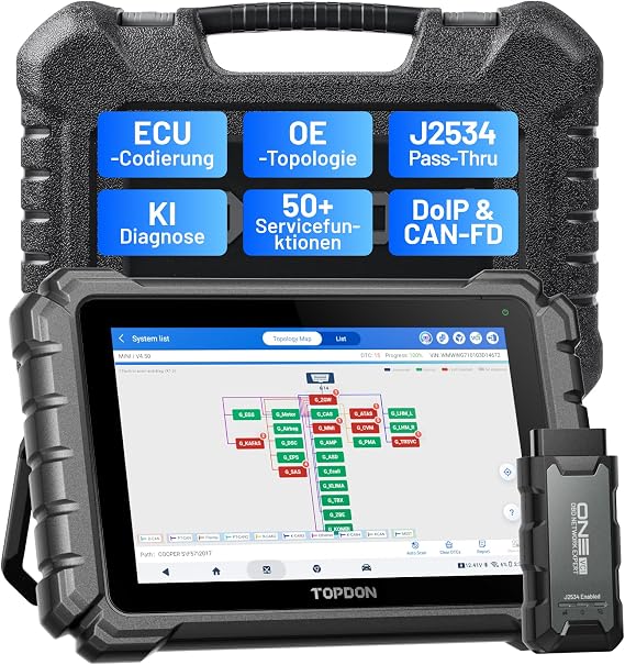 TOPDON ONE 10.1 Inch Bidirectional OBD2 Diagnostic Device J2534 Pass-Thru ECU Coding &amp; Over 50 Service Functions All System Diagnostics with TopFix AI OE Topology FCA/Renault/VAG SFD SGW Access