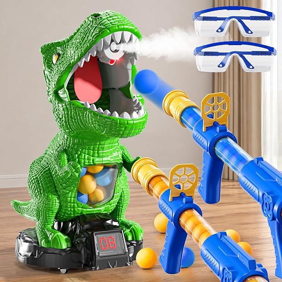 Movable Dinosaur Shooting for Toys Kids 4-6, Electronic Kids Target Games with 2 Air Pump Launcher, LCD Score Record, Sound, 48 Foam Balls, Birthday Gifts for 3 4 5 6 7 8 Year Old Boys Girls