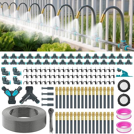 360° Adjustable Automatic Drip Irrigation Kit, 200FT Quick-Connect Garden Watering System with 32 Bendable Nozzles & 1/4" Fast-Lock Tubing for Vegetable Beds, Potted Plants, Lawn