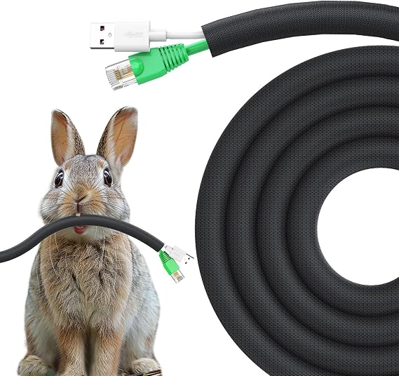 REFLYING Cable Protector for Dogs and Cats, 3 Metres - 9.5 mm Cable Sleeves, Protects Cables from Pet Bites, Expandable Braided Cable Management Sleeve, Black