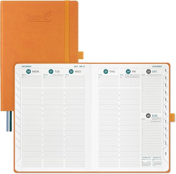 BEZEND A5 Diary 2026-2027 Week to View with Vetical Timeslots Hardback