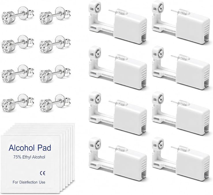 8Pcs Ear Piercing Gun Kit with 4mm 316 Stainless Steel Studs and Pads