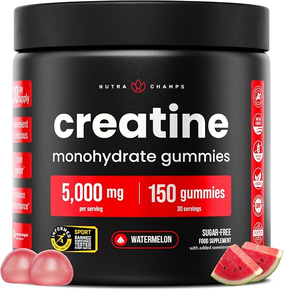 Creatine Monohydrate Gummies 5000mg | Lab Tested Sugar Free Creatine Gummies for Men & Women | Chewable Creatine Gummy Supplement for Muscle Recovery, Performance & Strength | 150 Count