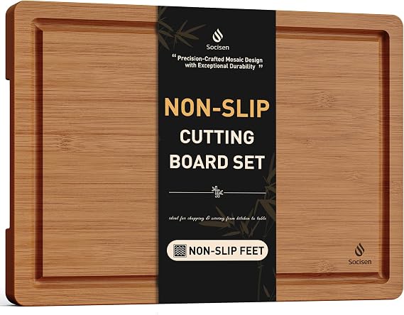 Extra Large Bamboo Cutting Board with Non Slip Feet and Over Sink Butcher Block Chopping Board Nice Solid Thick Wooden Juice Groove Big Xl XXl xlarge Best Hardwood Kitchen Counter Organic